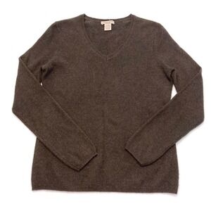 Vertical Design 100% 2-ply Cashmere Brown V-neck Sweater Womens Small